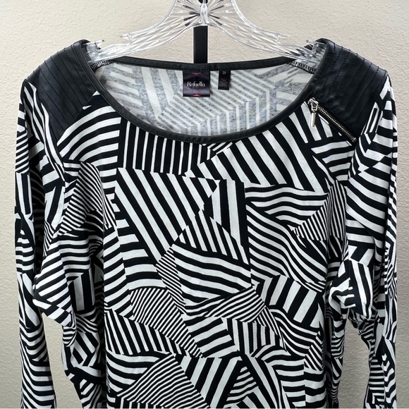 Women's Plus Size Geo Stripes Tunic Top Black Blouse White Shirt 3/4 Sleeves 2X - Picture 5 of 17